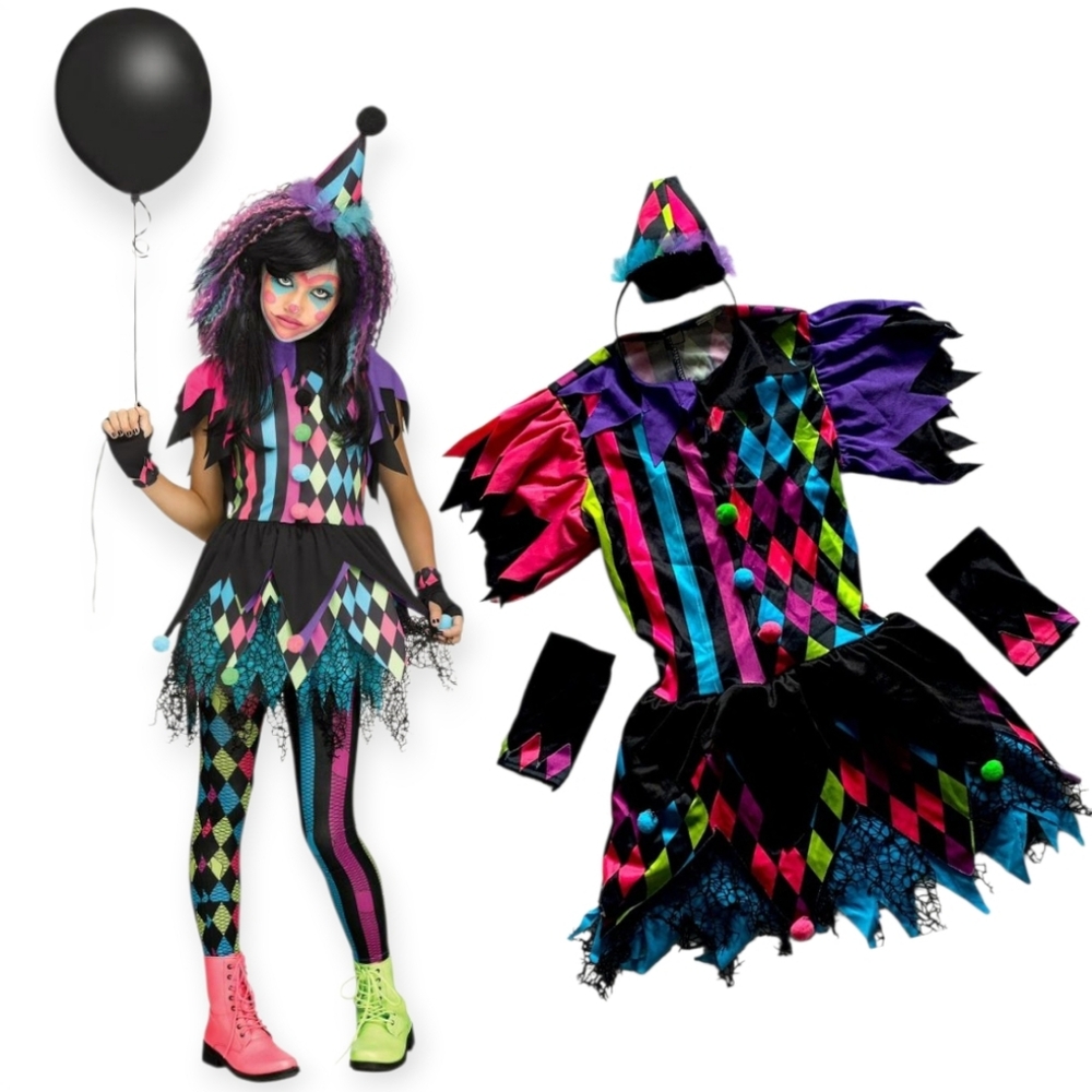 Twisted Circus Clown Kids Size: Large (12-14) Jester Halloween Costume